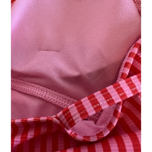 Ellen Tracy Swimsuit Orange Pink Striped Sz 6 One Piece Ruched Lined Padded Cups - Picture 15 of 15